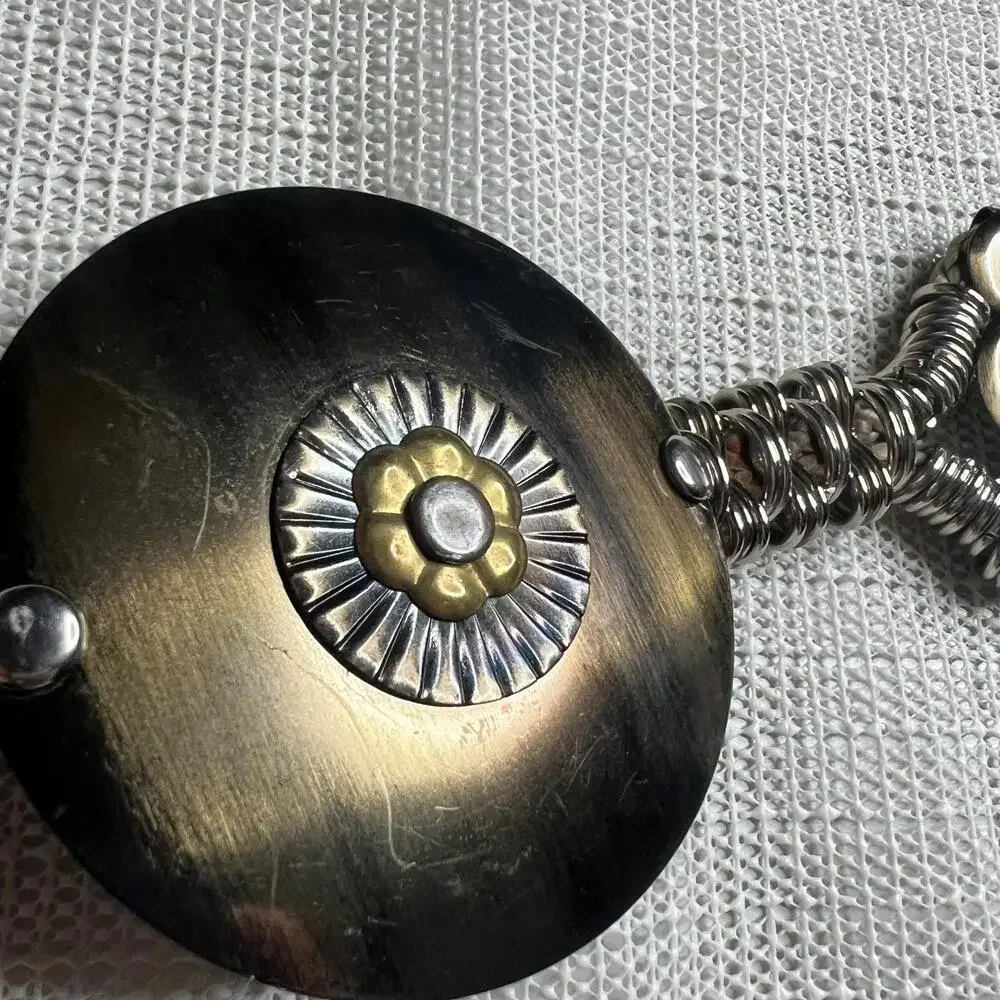 80s Vintage Boho Rope & Metal Decorative Belt‎ Faux Horn Medallion